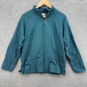 Cabelas Sweater Mens Medium Pullover Sweatshirt Aqua Green 1/4 Zip Mock Neck
